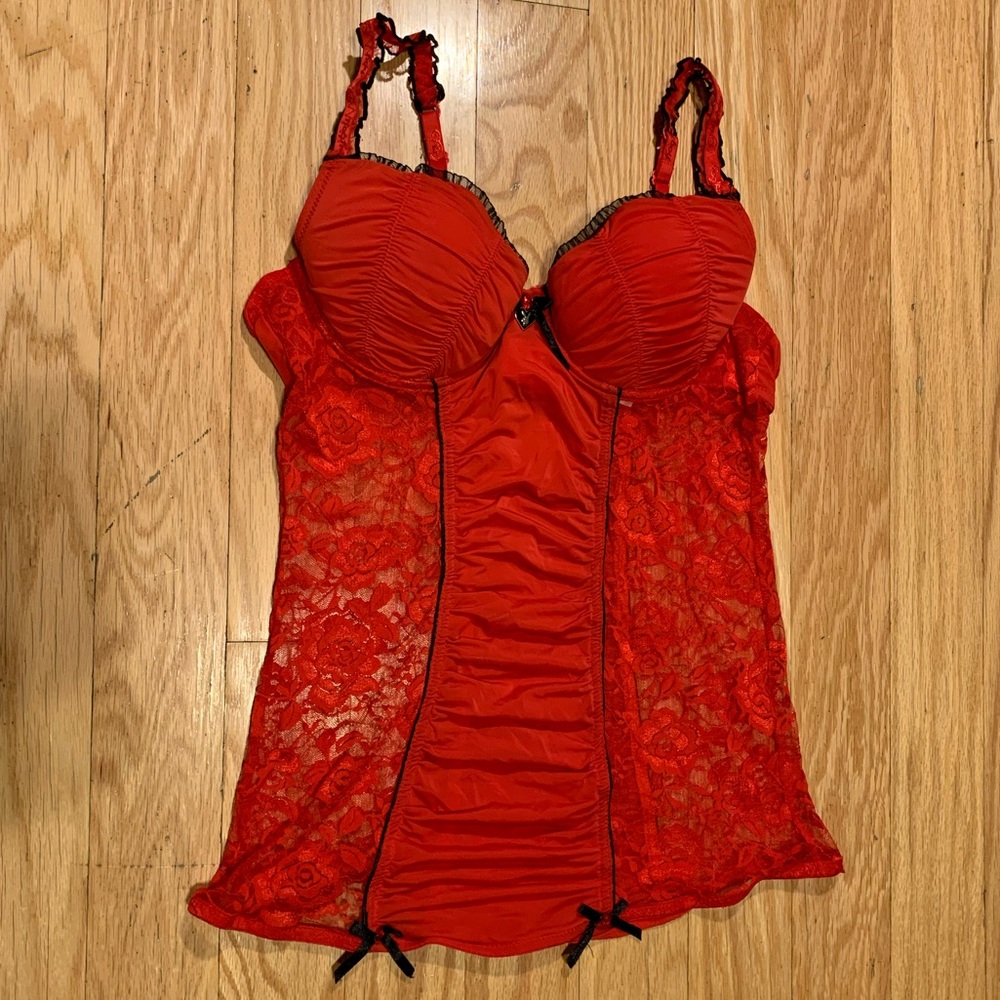 Red w/ Black Trim Corset Bustier Top - Playboy